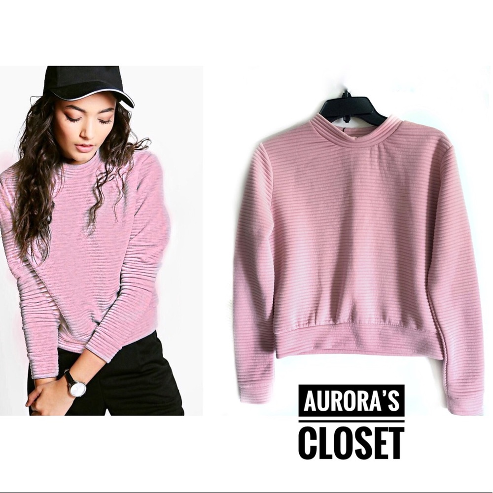 BooHoo M Pink Large Ribbed Sweatshirt Becca NWT